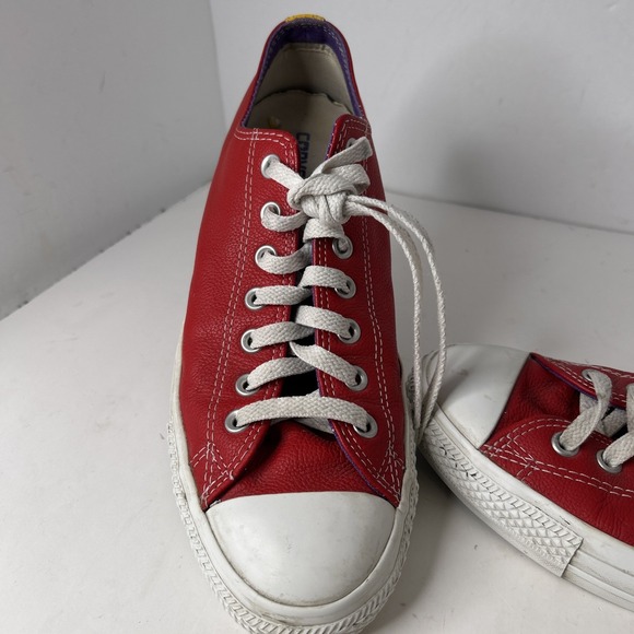 Chuck Taylor Red Leather Converse Sneakers Sz 10.5 - Picture 2 of 11